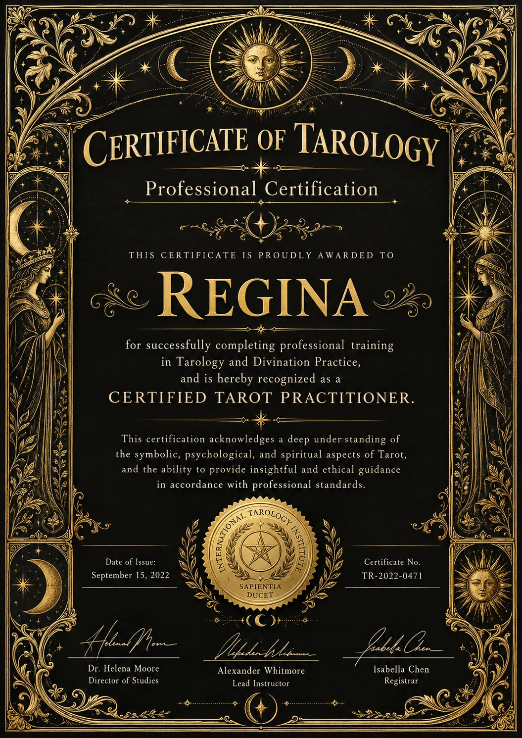 Certificate of Tarology — Regina